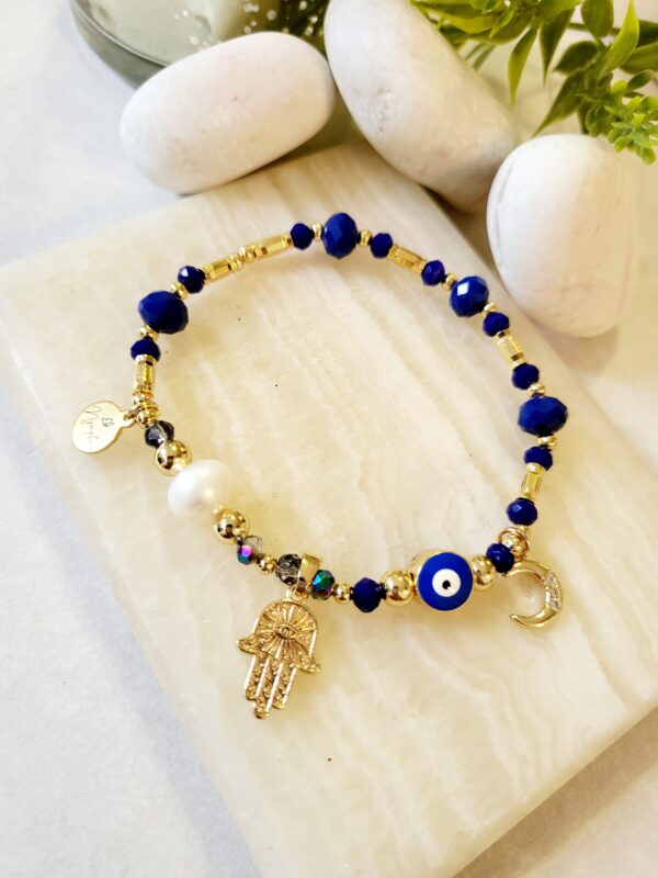 PULSERA OJO Y MANO DE FATIMA AZUL